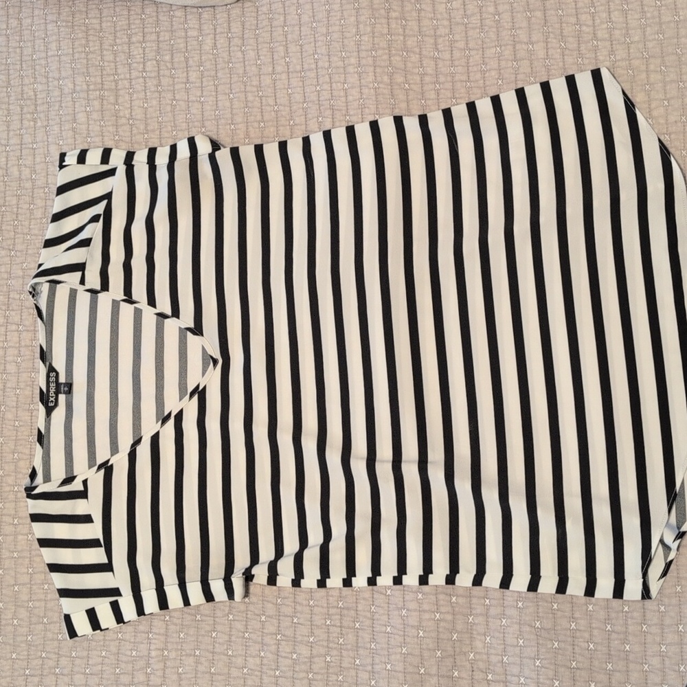 Express Monochrome Striped V-Neck Top